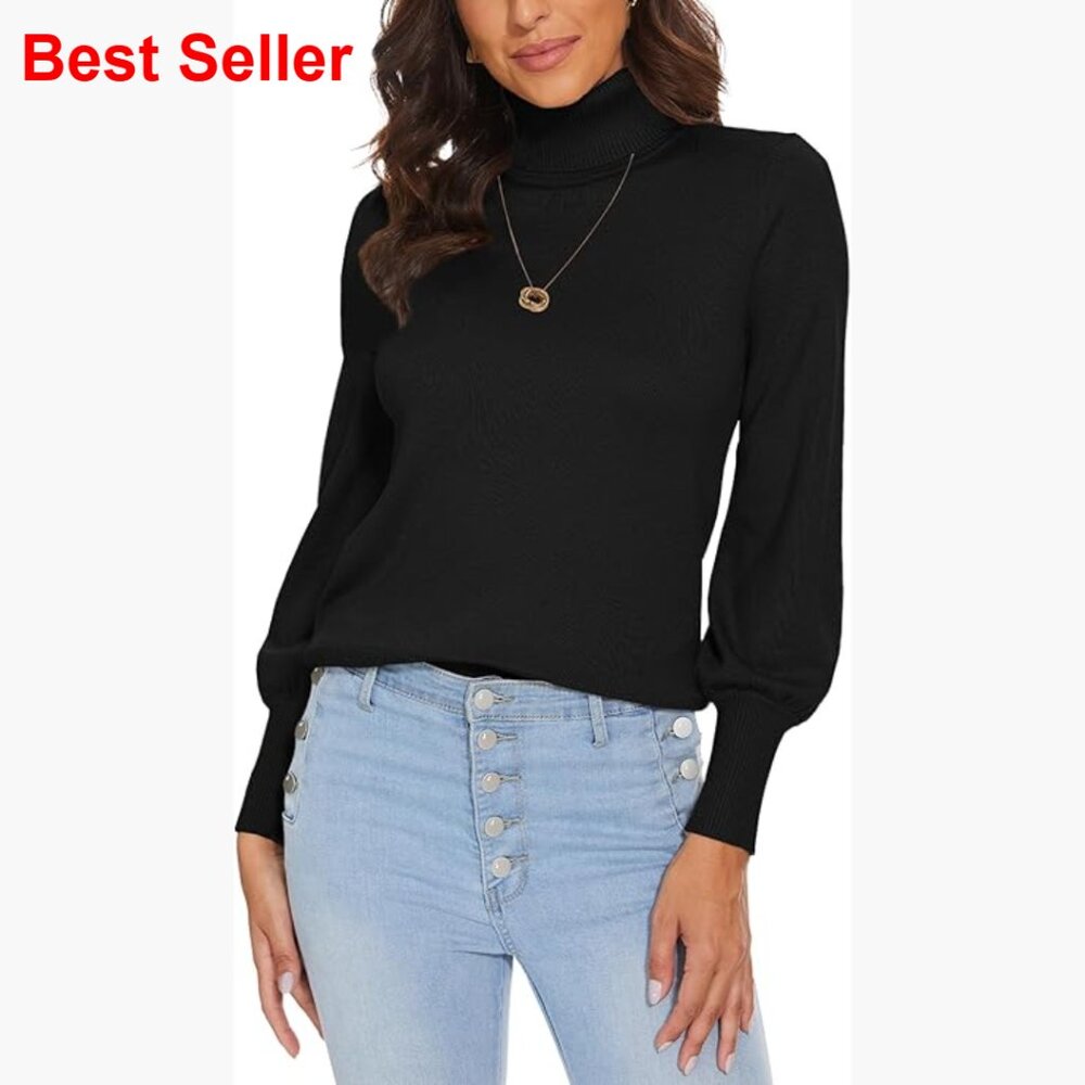 Rayon Polyester Knit Turtleneck Pullover Sweater … - image 1
